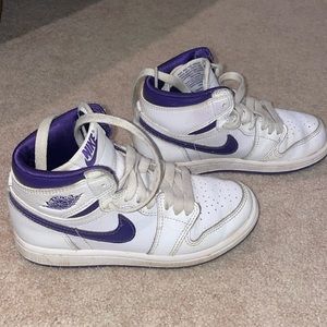 Nike, Air Jordan kids size 13 C white/court purple. Authentic with box